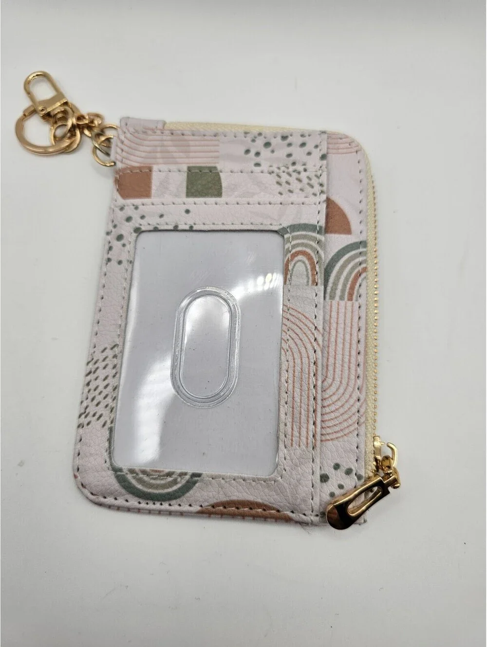 Small Wallet Keychain Card Holder ID Window Zip Coin Pouch Geometric